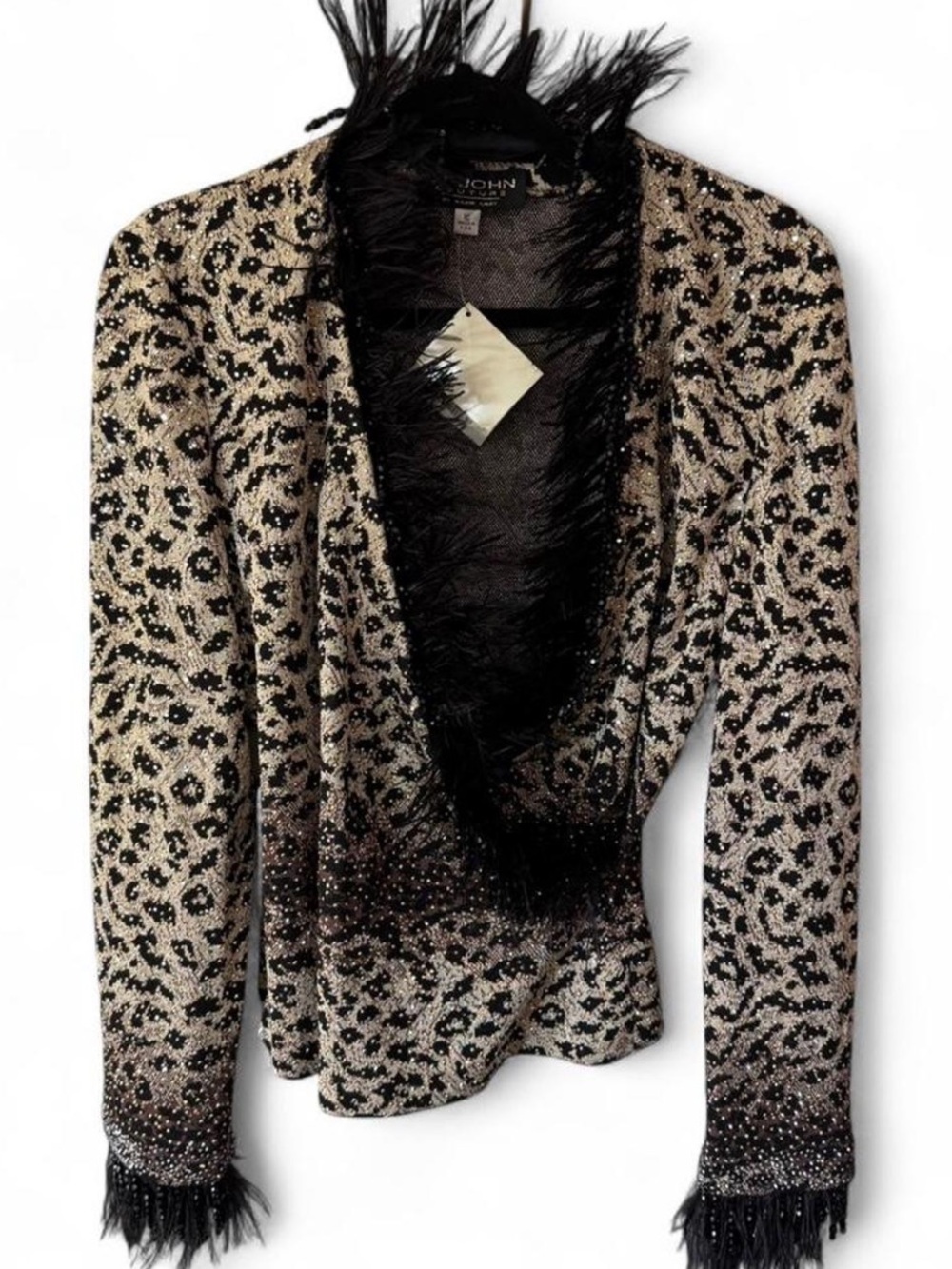 Rare Vintage NWT St. John leopard print studded top with feather beaded trim - Picture 2 of 7